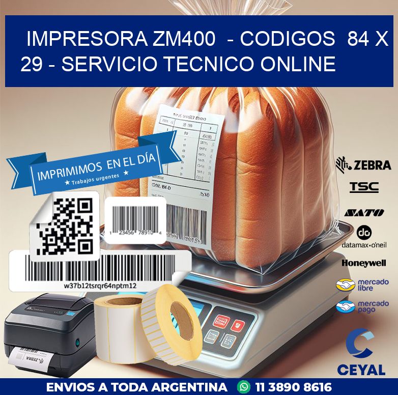 IMPRESORA ZM400  – CODIGOS  84 x 29 – SERVICIO TECNICO ONLINE