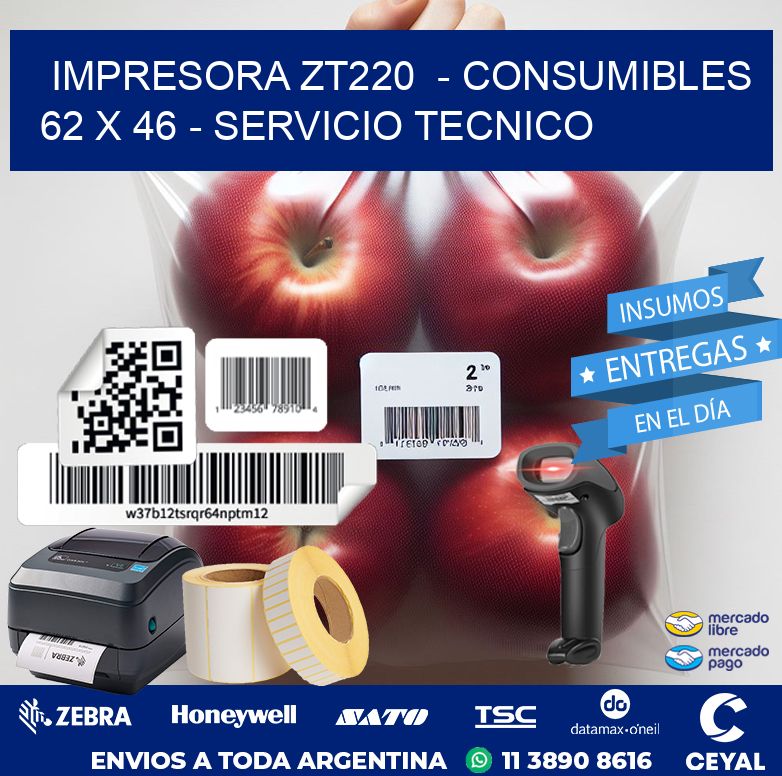IMPRESORA ZT220  – CONSUMIBLES  62 x 46 – SERVICIO TECNICO