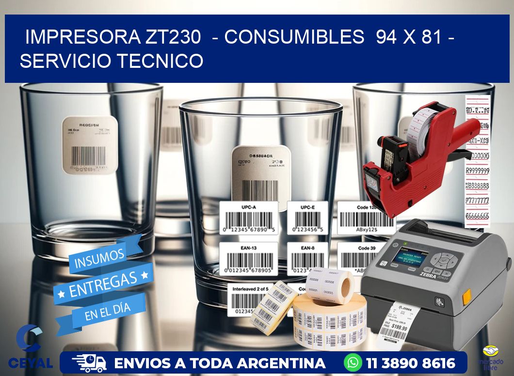 IMPRESORA ZT230 - CONSUMIBLES 94 x 81 - SERVICIO TECNICO