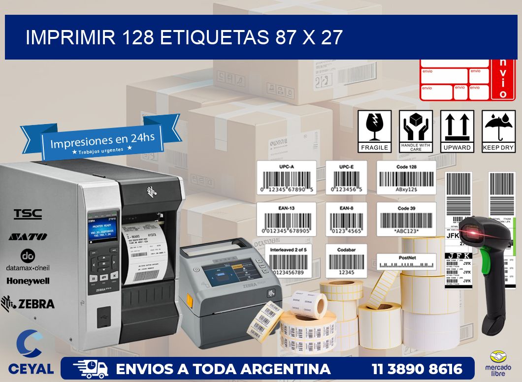 IMPRIMIR 128 ETIQUETAS 87 x 27