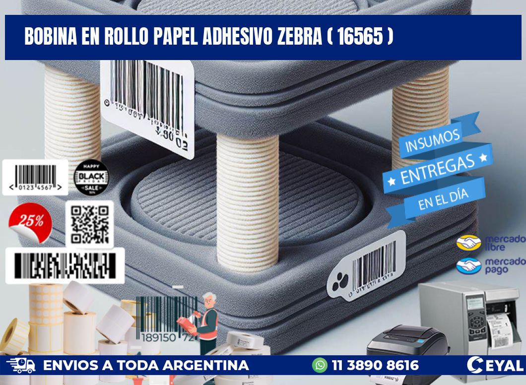 BOBINA EN ROLLO PAPEL ADHESIVO ZEBRA ( 16565 )