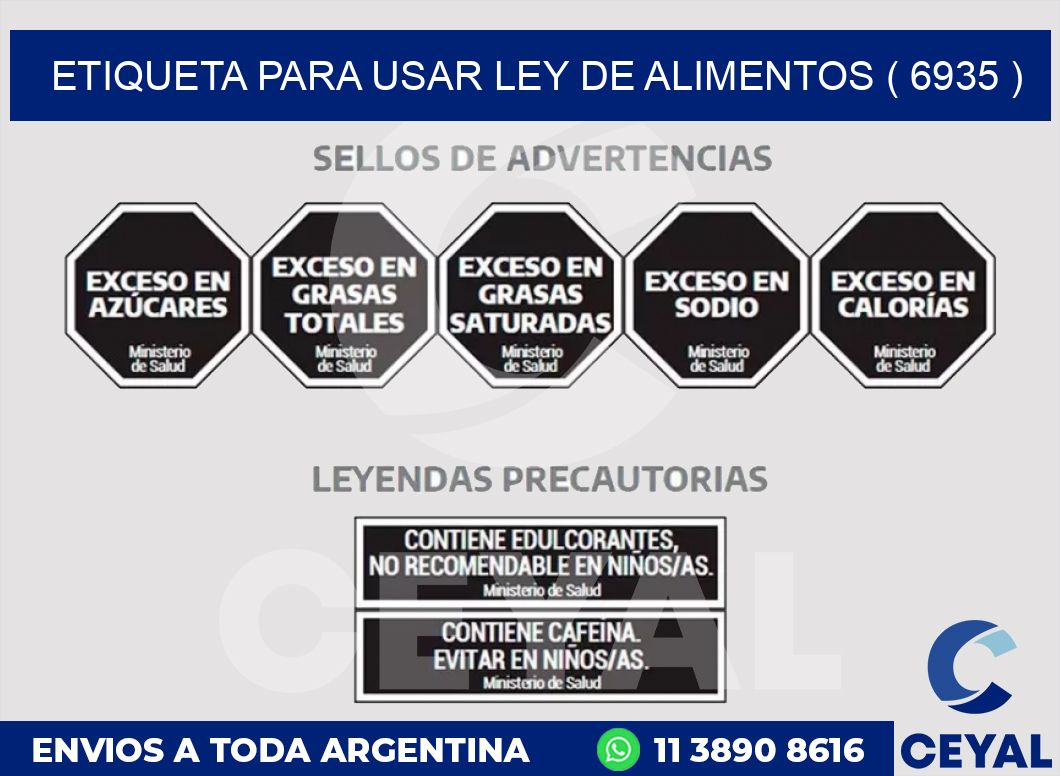 ETIQUETA PARA USAR LEY DE ALIMENTOS ( 6935 )