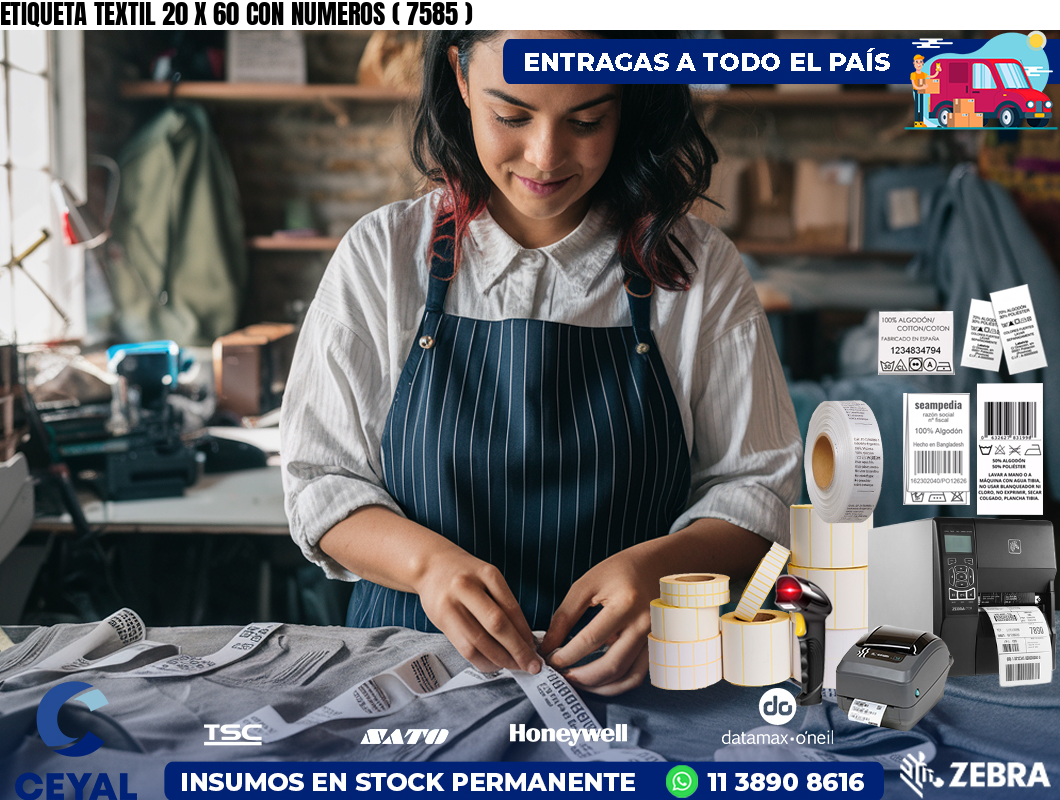 ETIQUETA TEXTIL 20 X 60 CON NUMEROS ( 7585 )
