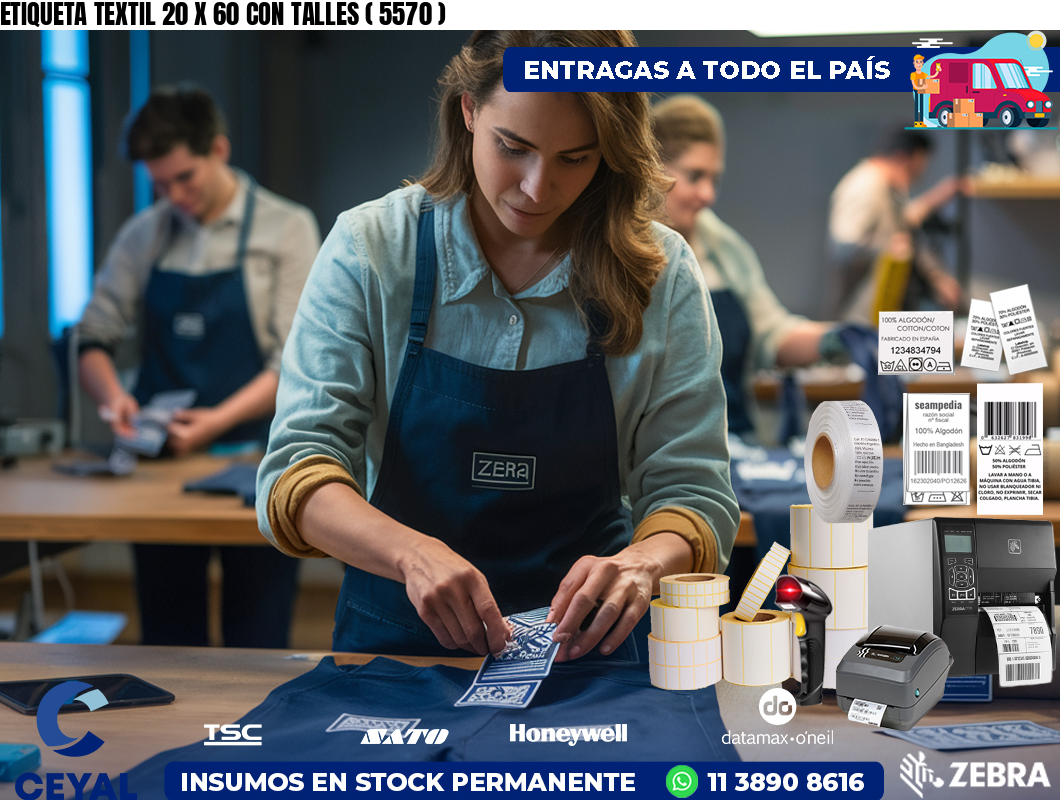 ETIQUETA TEXTIL 20 X 60 CON TALLES ( 5570 )