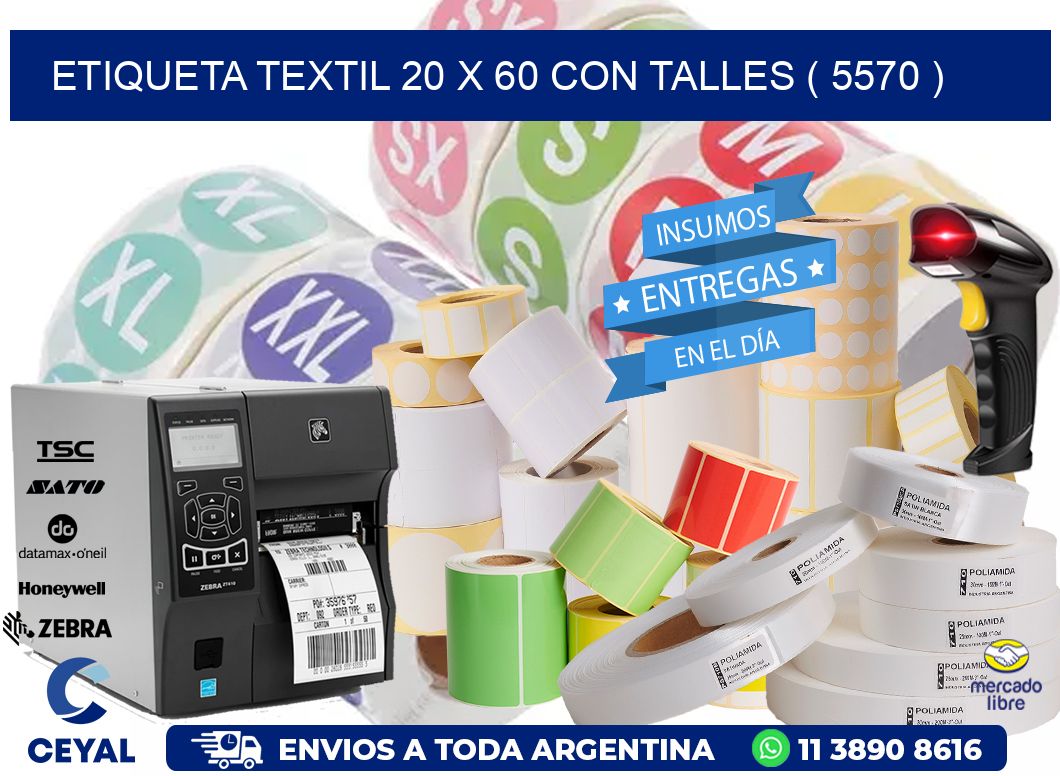 ETIQUETA TEXTIL 20 X 60 CON TALLES ( 5570 )