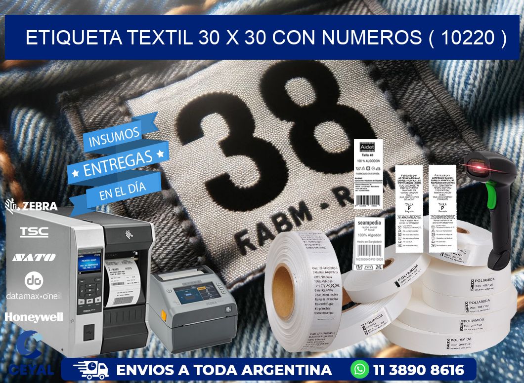 ETIQUETA TEXTIL 30 X 30 CON NUMEROS ( 10220 )