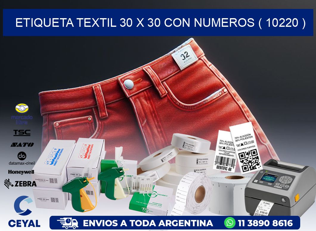ETIQUETA TEXTIL 30 X 30 CON NUMEROS ( 10220 )