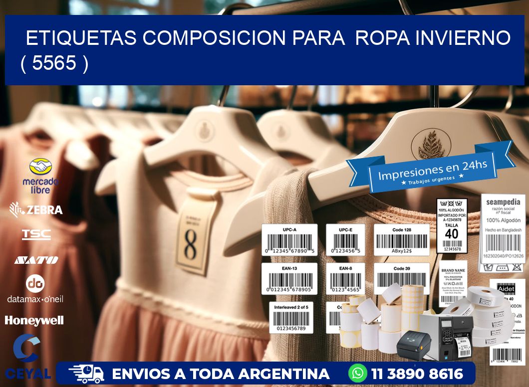 ETIQUETAS COMPOSICION PARA  ROPA INVIERNO   ( 5565 )