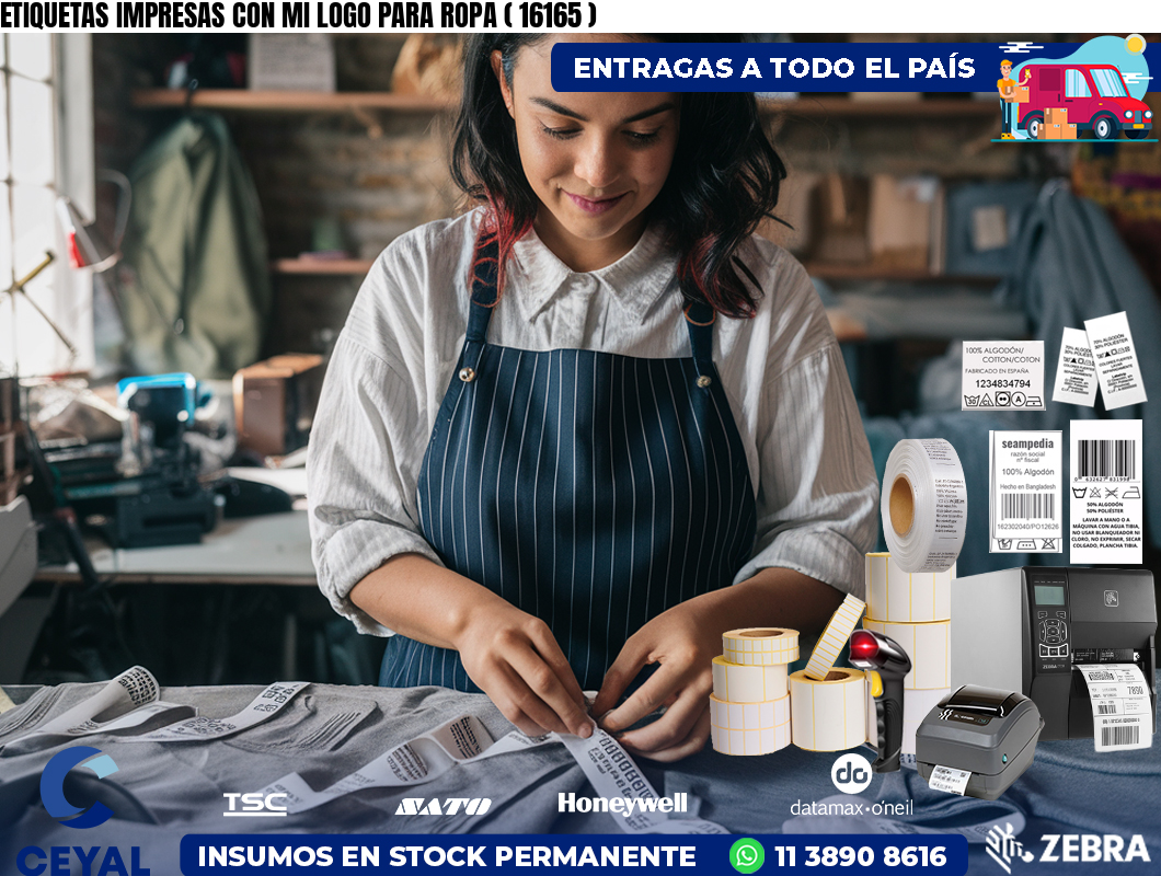 ETIQUETAS IMPRESAS CON MI LOGO PARA ROPA ( 16165 )