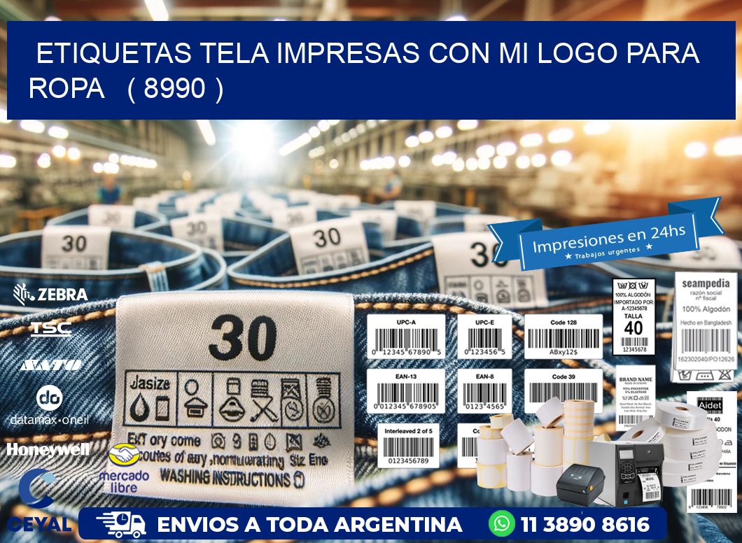 ETIQUETAS TELA IMPRESAS CON MI LOGO PARA ROPA ( 8990 )
