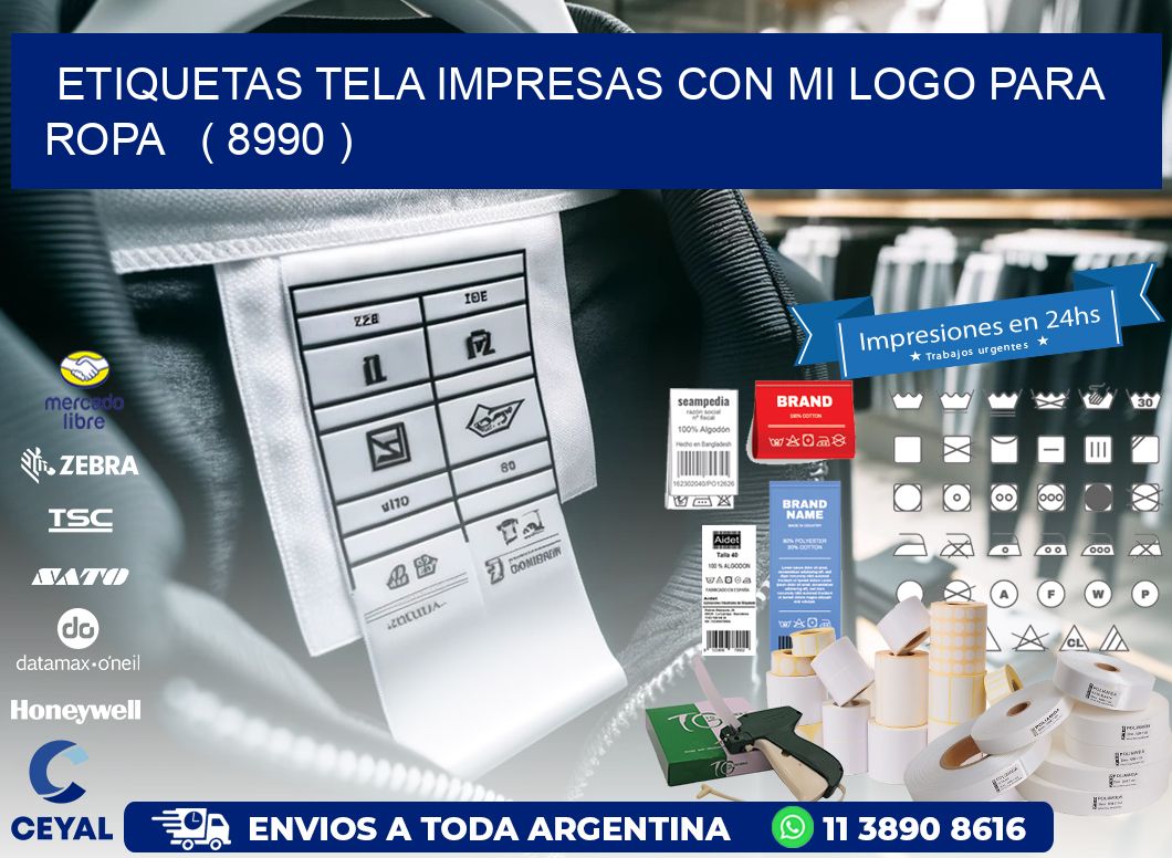 ETIQUETAS TELA IMPRESAS CON MI LOGO PARA ROPA ( 8990 )