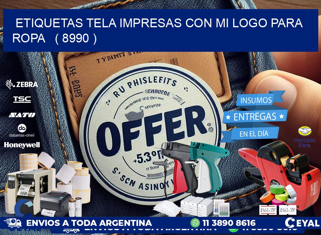 ETIQUETAS TELA IMPRESAS CON MI LOGO PARA ROPA ( 8990 )