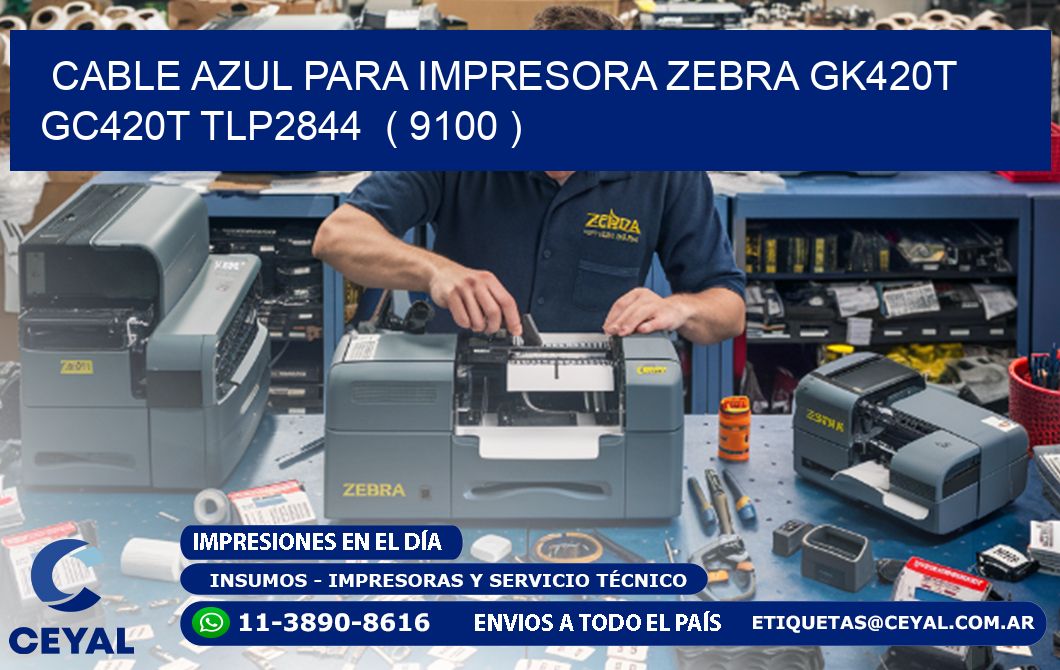 cable azul para impresora zebra GK420T GC420T TLP2844 ( 9100 )