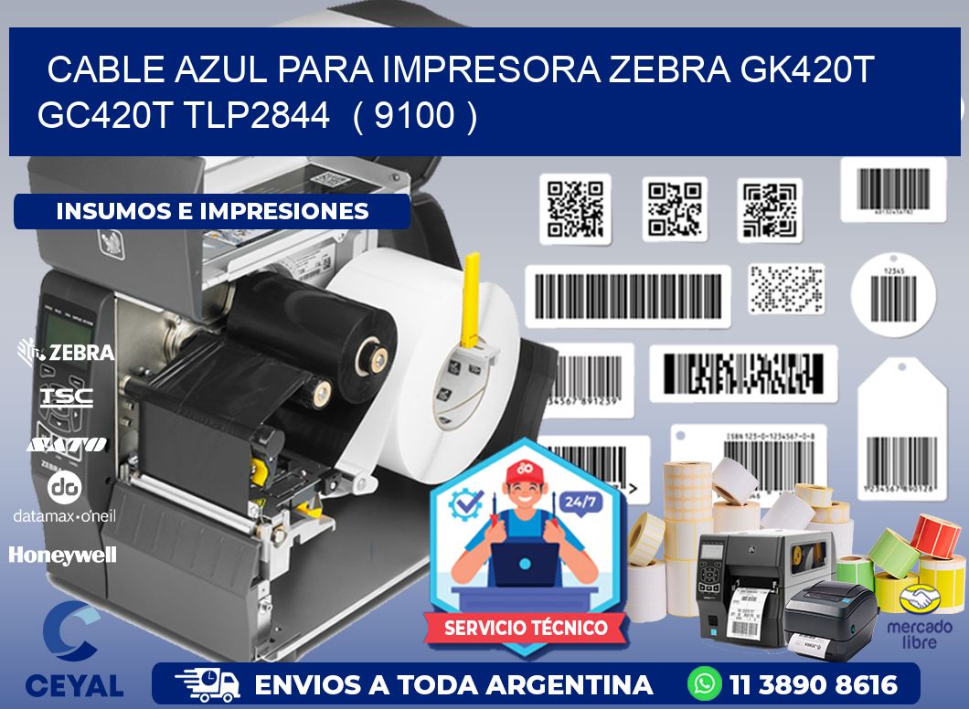 cable azul para impresora zebra GK420T GC420T TLP2844 ( 9100 )