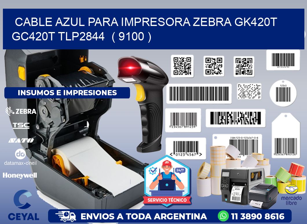 cable azul para impresora zebra GK420T GC420T TLP2844 ( 9100 )