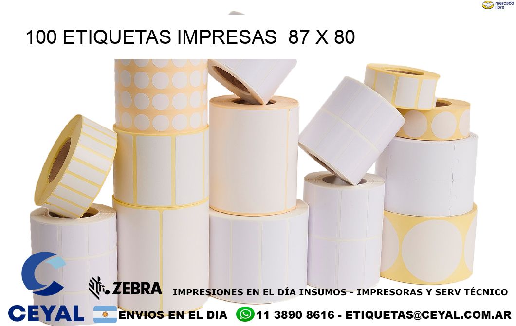 100 ETIQUETAS IMPRESAS 87 x 80