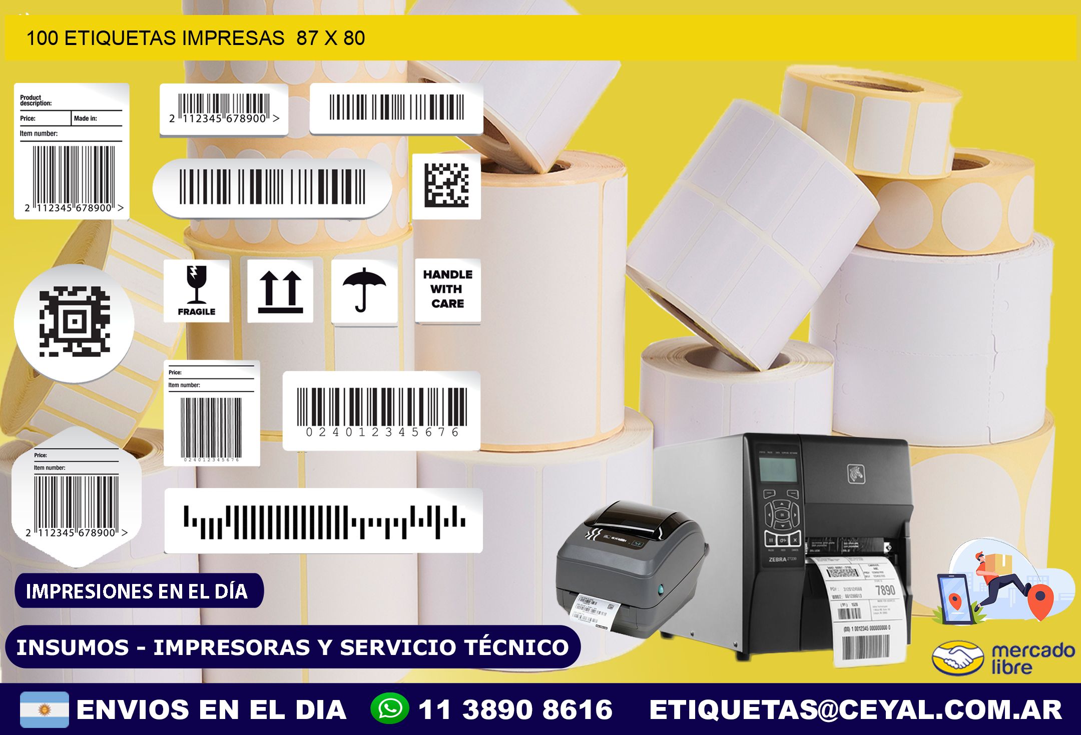 100 ETIQUETAS IMPRESAS  87 x 80