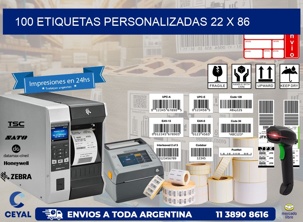 100 ETIQUETAS PERSONALIZADAS 22 x 86