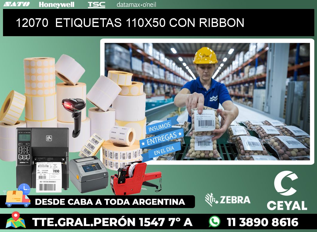 12070  ETIQUETAS 110X50 CON RIBBON