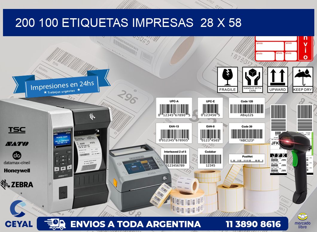 200 100 ETIQUETAS IMPRESAS 28 x 58