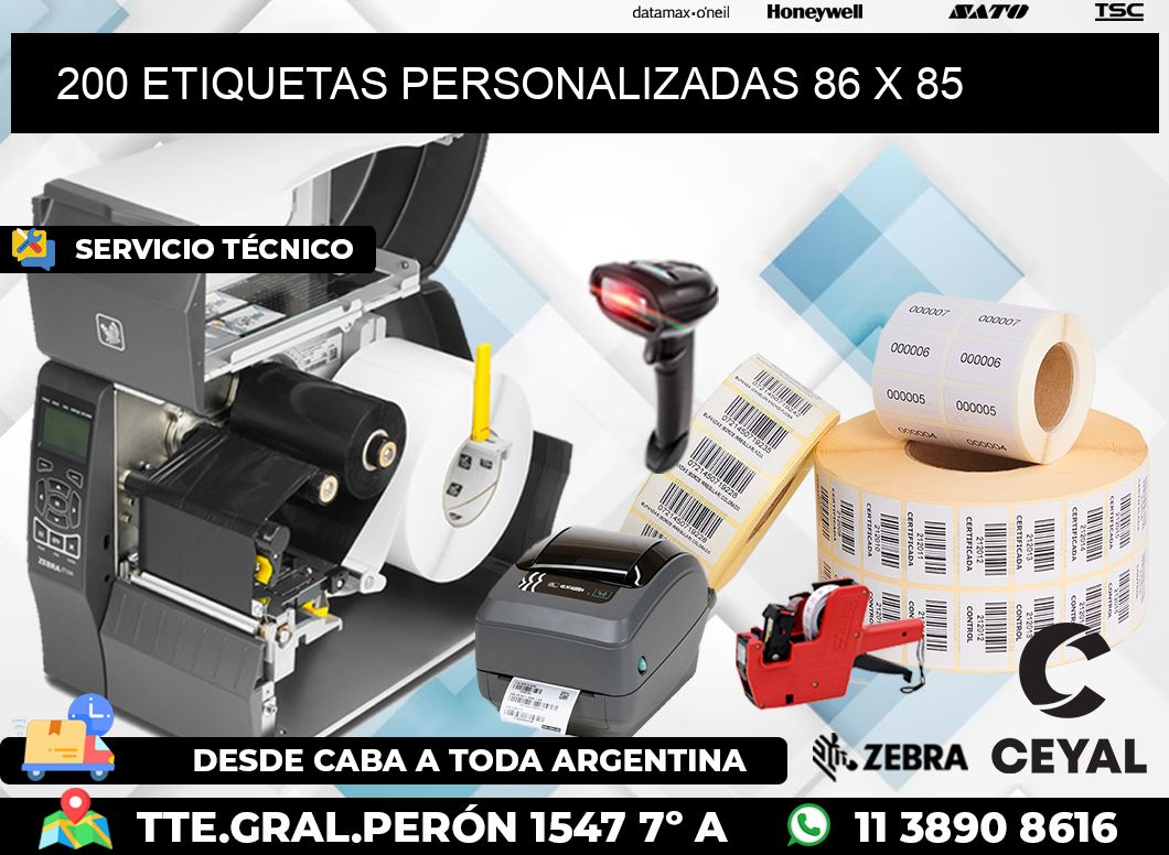 200 ETIQUETAS PERSONALIZADAS 86 x 85