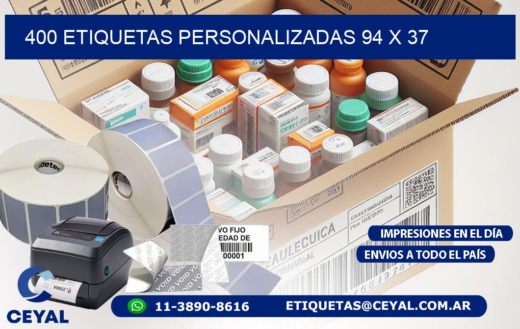 400 ETIQUETAS PERSONALIZADAS 94 x 37