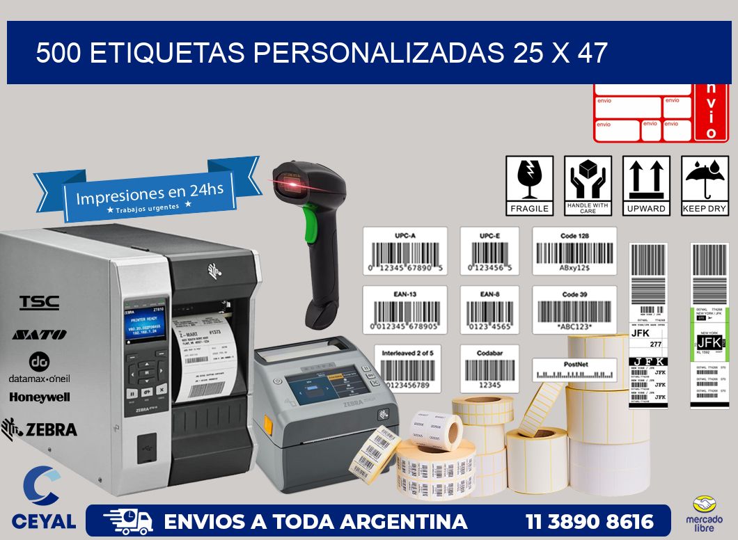 500 ETIQUETAS PERSONALIZADAS 25 x 47