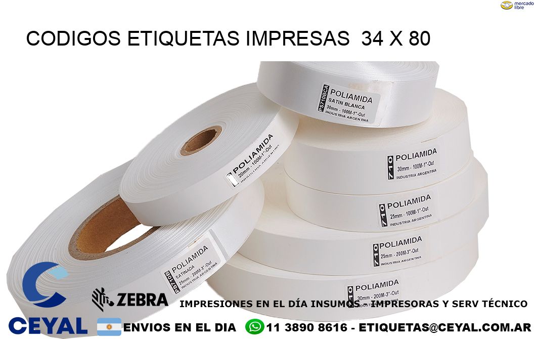 CODIGOS ETIQUETAS IMPRESAS  34 x 80