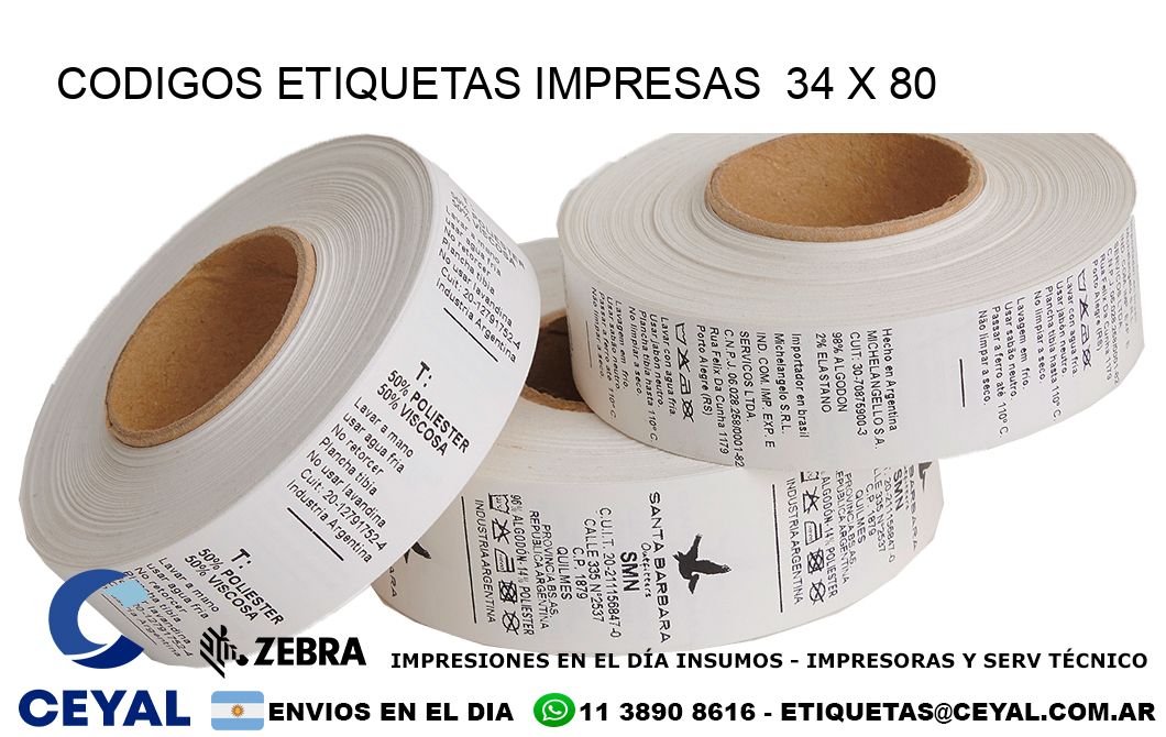 CODIGOS ETIQUETAS IMPRESAS  34 x 80