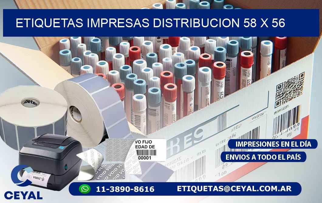 ETIQUETAS IMPRESAS DISTRIBUCION 58 x 56