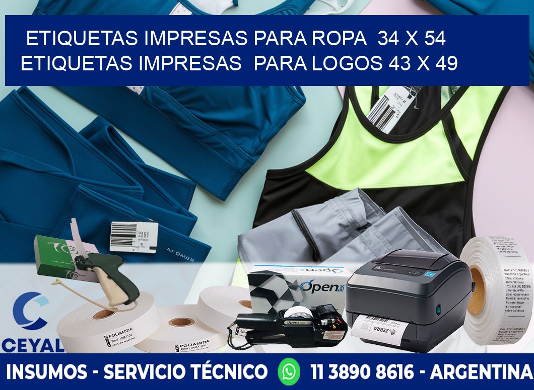 ETIQUETAS IMPRESAS PARA ROPA  34 x 54 ETIQUETAS IMPRESAS  PARA LOGOS 43 x 49