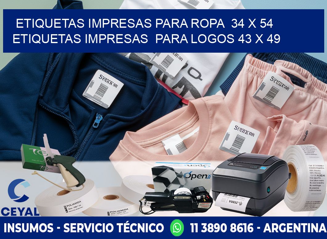 ETIQUETAS IMPRESAS PARA ROPA  34 x 54 ETIQUETAS IMPRESAS  PARA LOGOS 43 x 49