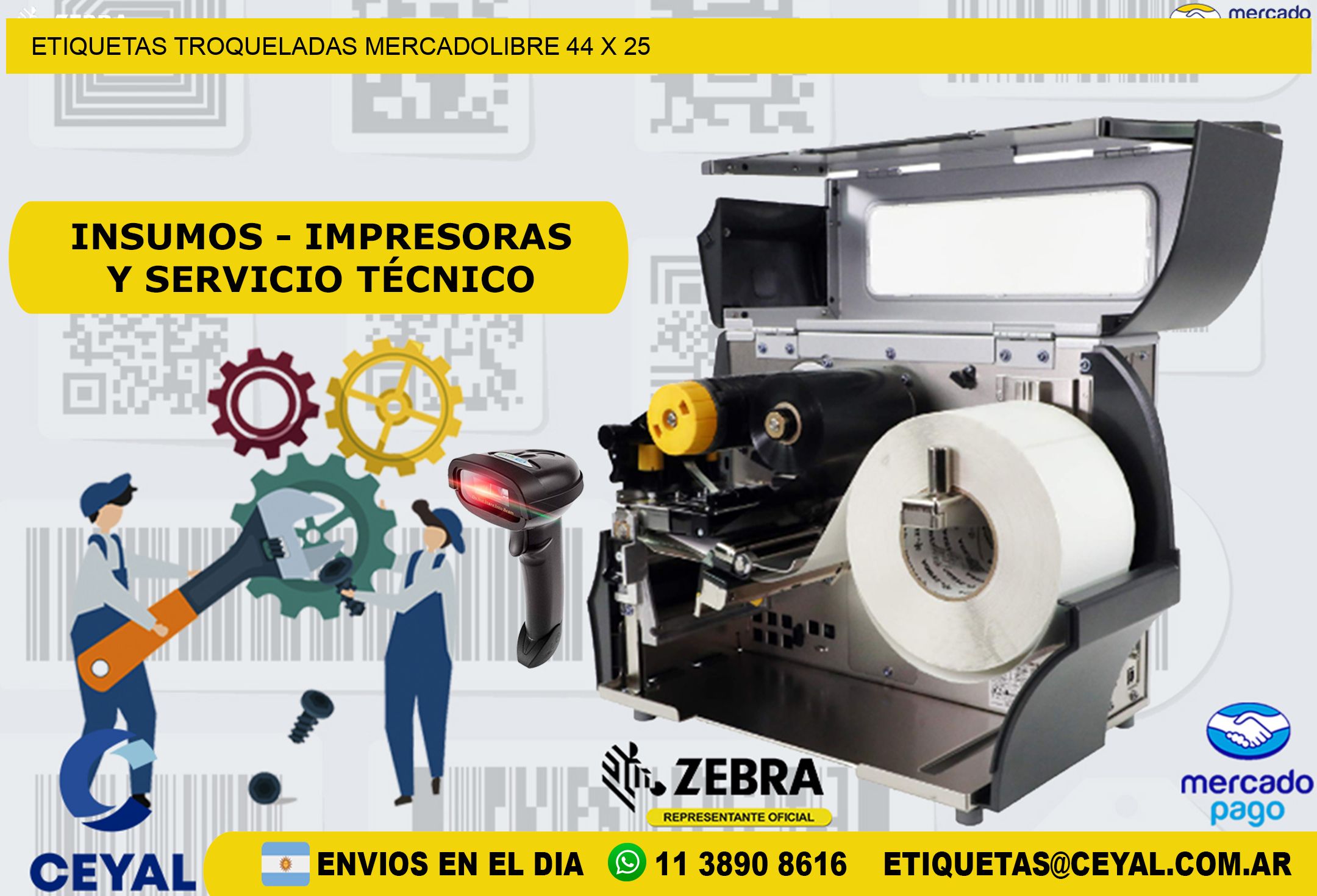 ETIQUETAS TROQUELADAS MERCADOLIBRE 44 x 25
