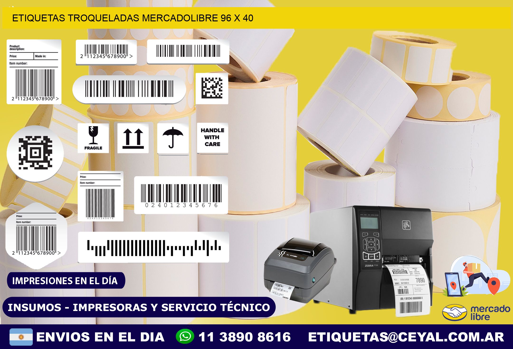 ETIQUETAS TROQUELADAS MERCADOLIBRE 96 x 40