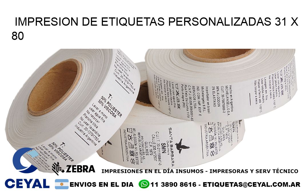 IMPRESION DE ETIQUETAS PERSONALIZADAS 31 x 80