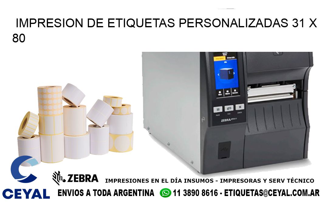 IMPRESION DE ETIQUETAS PERSONALIZADAS 31 x 80