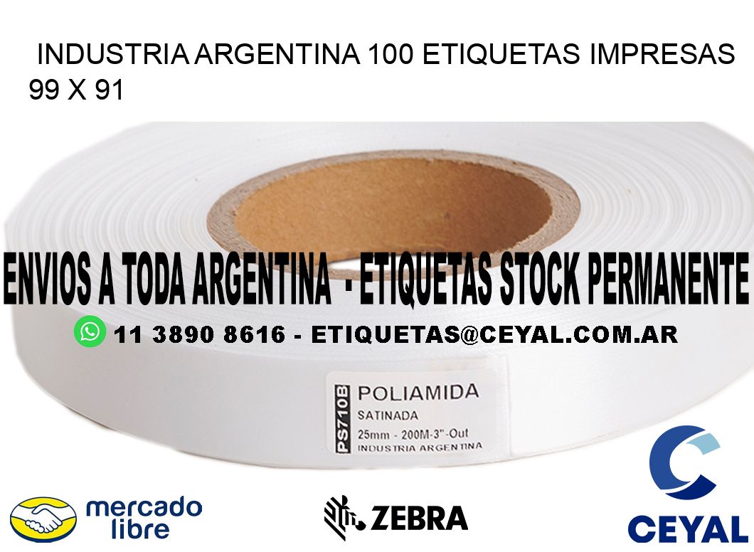 INDUSTRIA ARGENTINA 100 ETIQUETAS IMPRESAS 99 x 91