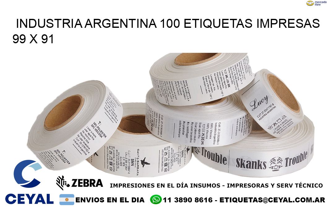 INDUSTRIA ARGENTINA 100 ETIQUETAS IMPRESAS 99 x 91