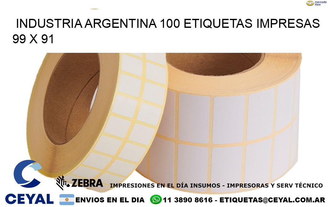 INDUSTRIA ARGENTINA 100 ETIQUETAS IMPRESAS  99 x 91