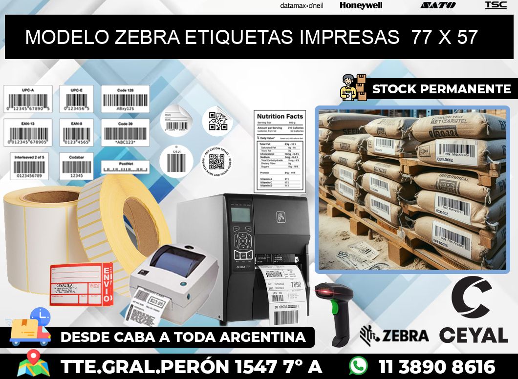 MODELO ZEBRA ETIQUETAS IMPRESAS  77 x 57