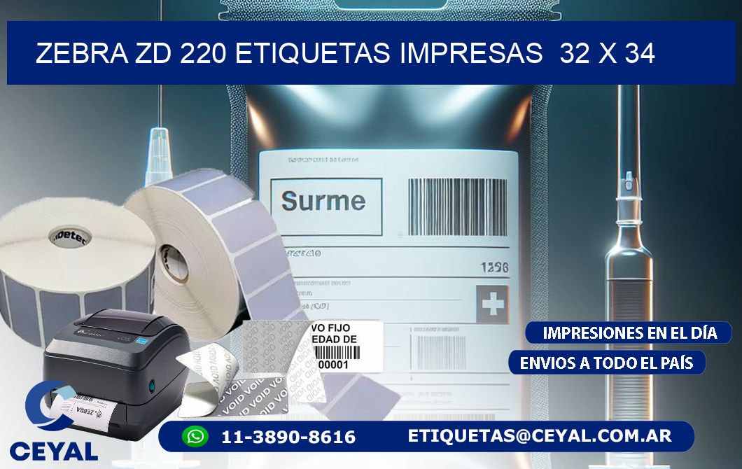 ZEBRA ZD 220 ETIQUETAS IMPRESAS  32 x 34