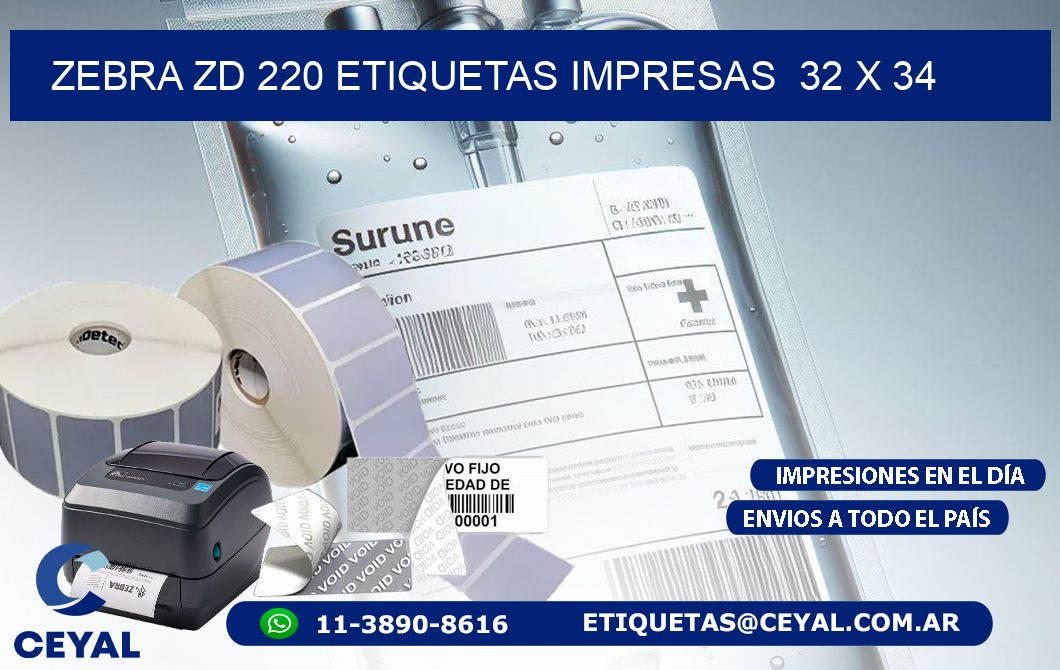 ZEBRA ZD 220 ETIQUETAS IMPRESAS  32 x 34