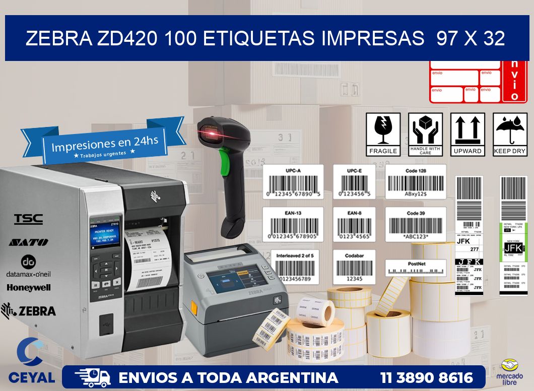 ZEBRA ZD420 100 ETIQUETAS IMPRESAS  97 x 32