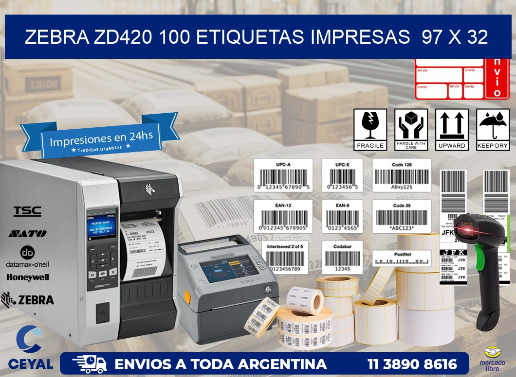 ZEBRA ZD420 100 ETIQUETAS IMPRESAS  97 x 32