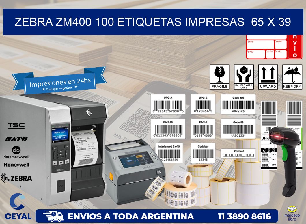 ZEBRA ZM400 100 ETIQUETAS IMPRESAS  65 x 39