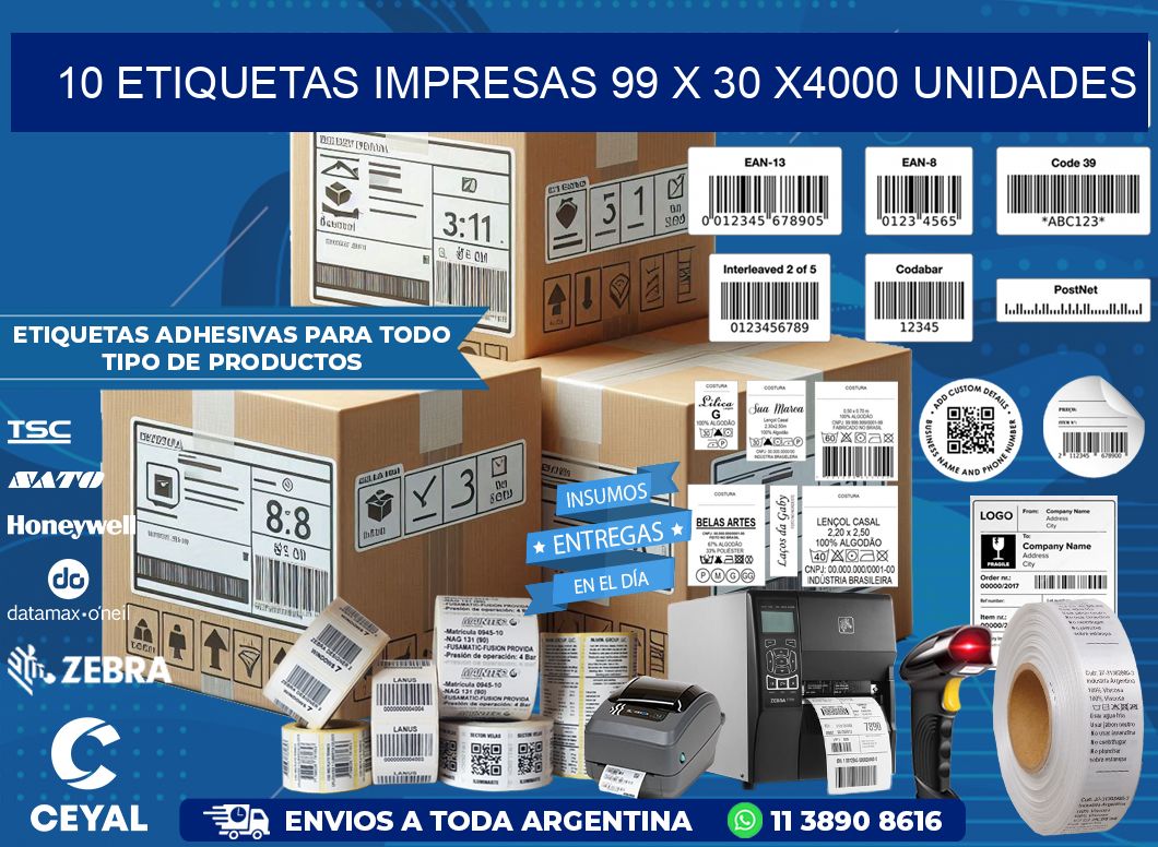 10 ETIQUETAS IMPRESAS 99 x 30 X4000 UNIDADES