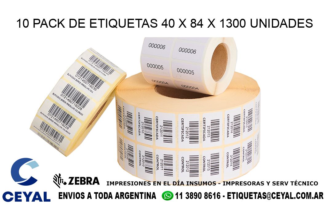 10 PACK DE ETIQUETAS 40 x 84 X 1300 UNIDADES