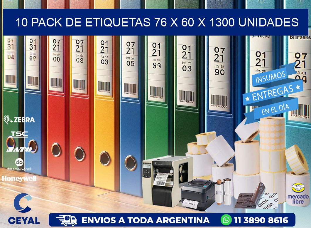 10 PACK DE ETIQUETAS 76 x 60 X 1300 UNIDADES