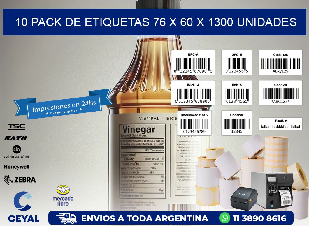 10 PACK DE ETIQUETAS 76 x 60 X 1300 UNIDADES