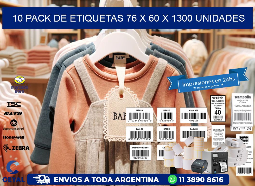 10 PACK DE ETIQUETAS 76 x 60 X 1300 UNIDADES